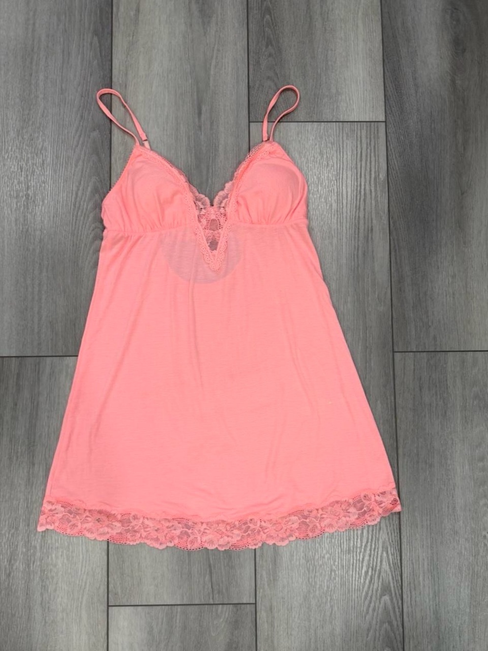 Victoria's Secret Lace-Trim Padded Babydoll Chemise Nightdress in Coral Pink.